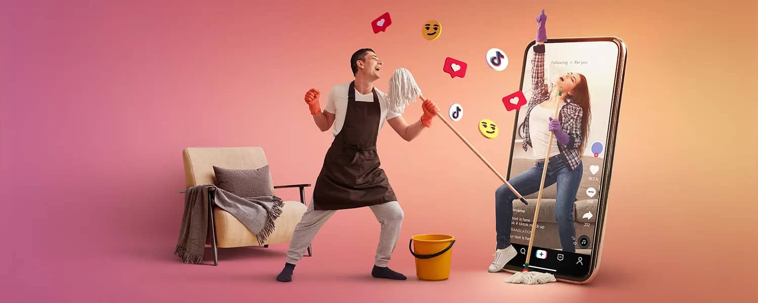 Warum Influencer und Social Media Marketing für Unternehmen so wichtig ist full shot von Menschen, die Zusammen etwas Reinigen für Social Media